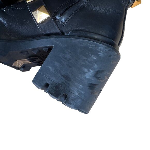 Valentino Garavani Roman Stud Black Ankle Lug Sole Combat Boots Size EU 37.5 - Picture 9 of 14